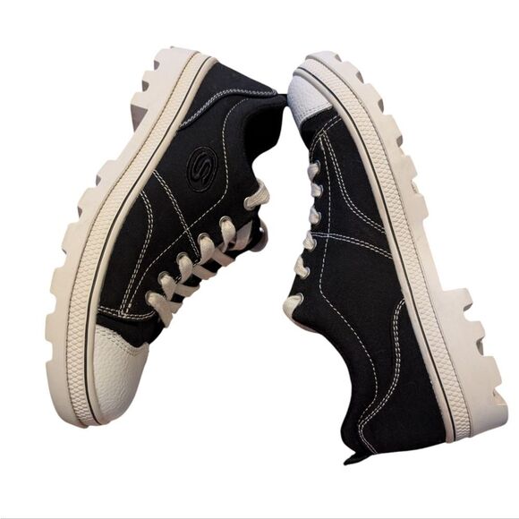 Skechers womens Roadies-true Roots Chunky Black White Tennis Shoes Size 8.5 - Picture 2 of 7